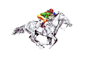 Levendige jockey op een renpaard