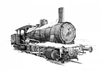 Vintage locomotief in de sneeuw