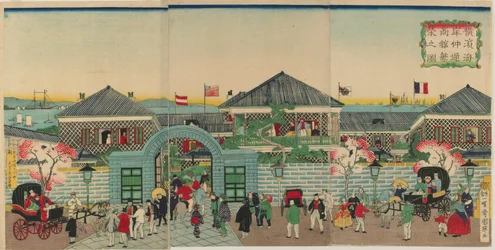 Afbeelding van de welvaart van handelsvestigingen langs Nakadouri in Yokohama, Meiji-periode, 1870