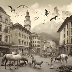 Innsbruck in een oude foto met elegante zebra