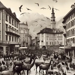 Innsbruck in een oude foto met elegante zebra