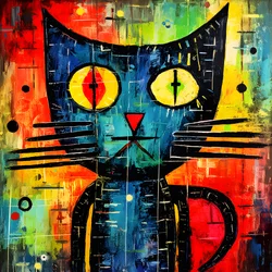 Schattige kat, in de stijl van Picasso, Joan Miro en Basquiat 3