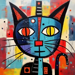 Schattige kat, in de stijl van Picasso, Joan Miro en Basquiat 4