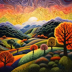 landschap met bomen en heuvels