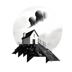 illustratie van een huis met zonnepanelen en een grote pijl erachter die naar rechts en omhoog wijst