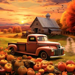 een oldtimer-pickuptruck op een herfstzonsondergangavond 4