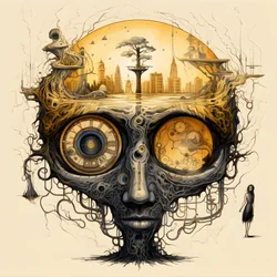 Leonardo da Vinci concept schets album artwork wortel van een boom die uit de grond groeit en als Jack en de bonenstaak naar de hemel reikt 1