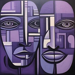 Paarse en grijze geometrische schilderij met paars oog 3