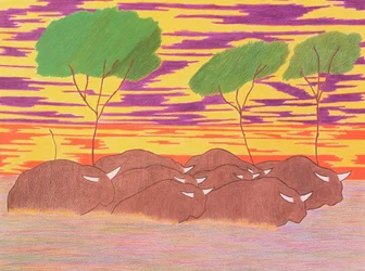 Mars van de waterbuffel, 2004 (kleurpotlood op papier)
