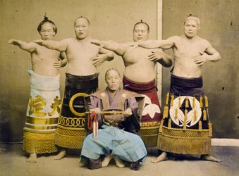 Sumoworstelaars, ca. 1877