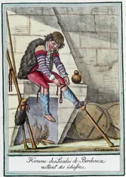 Man uit de Landes van Bordeaux die zijn stelten aantrekt - in „Encyclopédie des voyages” van J. Grasset St Sauveur, Deron, Parijs