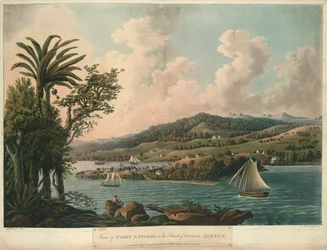 Port Antonio, uit Six Views in the Island of Jamaica, lithografie door I. Merigot