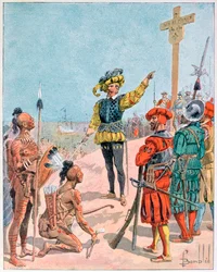 Jacques Cartier neemt bezit van de Baai van Gaspe, Canada, 1534 1900