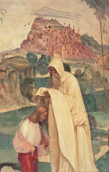 Leven van St. Benedictus, scène 4: De monnik Romanus kleedt Benedictus