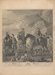 Een set van zeven, ongetiteld, elk opgedragen: Aan de Eerwaarde Thomas Lord Viscount Weymouth...van het originele schilderij in Long Leat Hall. [Ruiters en honden rustend in een rotsachtig landschap.]