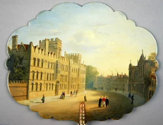 Victoriaans scherm met een scène van Oxford High Street en Queen