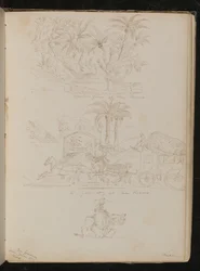 "Een palmbos in San Remo", een door paarden getrokken koets voor "een poort in San Remo", een vrouwelijke figuur te paard