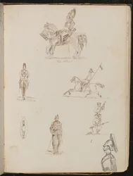 Zes Studies van Soldaten, Eén te Paard Ingeschreven "de Blues", Kleine Studie van Paard van Voor