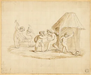 Putti die mythologische scènes opvoeren