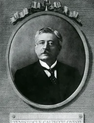 Portret van Temistocle Calzecchi Onesti (1853-1922), Italiaanse natuurkundige en uitvinder, ets naar foto