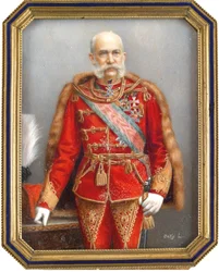 Portret van Frans Jozef I van Oostenrijk in Hongaars uniform
