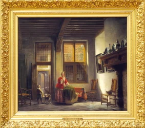 Voornaam Binnenhuis Met Vrouw En Kind Bij Een Trap