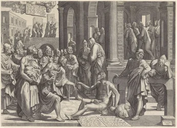 Petrus en Johannes genezen een kreupele aan de tempelpoort