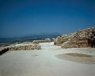 Megaron van het Koninklijk Paleis: locatie van de oude stad Mycene, in de Peloponnesos (1500-1100 v.Chr.) Griekenland