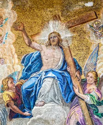 Christus in glorie tussen de Maagd Maria en Johannes de Doper, detail