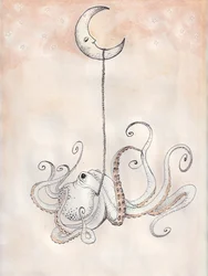 Welterusten Octopus, 2025 (aquarel en inkt op aquarelpapier)