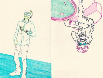 double trouble, 2024 (marker op getint papier)