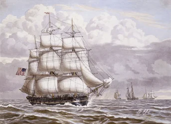 Een Amerikaanse Fregat onder Zeil, met andere schepen