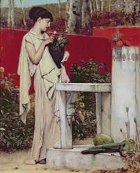 Vrouw met een vaas bloemen