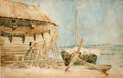 Gestrand boten langs de Seine, Parijs