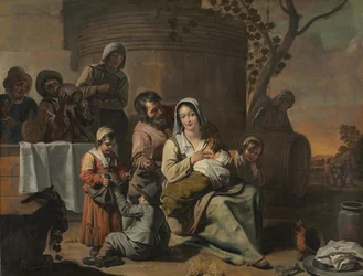 Vintage scène en dansende boerenkinderen schilderij paar, 1650s