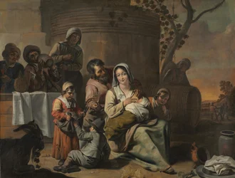 Cirkel van Le Nain - Vintage scène en dansende boerenkinderen (schilderijenpaar), jaren 1650