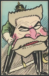 Prentbriefkaart, satirisch in kleuren, ca. 1905: Duitsland Pruisen, Patriottisme - Jaures Jean - Illustratie door Leal de Camara (1877-1948)