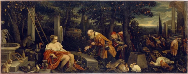 Susanna en de ouderlingen. Schilderij van Leandro Bassano (1557-1622), olieverf op doek, ca. 1580. Italiaanse kunst (Venetië)