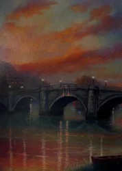 Richmond Bridge zonsondergang, 2022 (olieverf op doek)