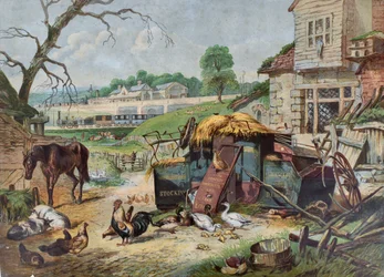Verleden en heden, ca. 1860 (houtgravure op papier)