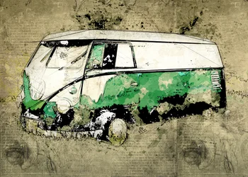 Artistieke groene bus