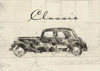 Tekening van een klassieke oldtimer