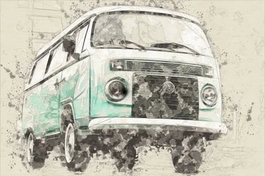 Iconisch retro busje in blauwgroen
