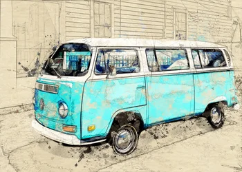 Vintage Blue Camper Van