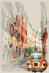 Schets van Vintage Car City