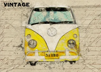 Schets van een vintage geel busje