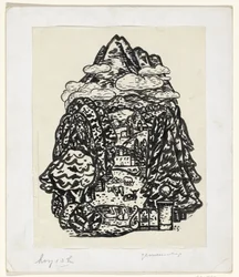 Berglandschap met bomen en vee