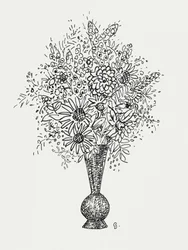 Bloemenvaas (ca. 1891–1941) Tekening in hoge resolutie door Leo Gestel.