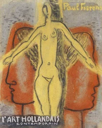 Naakte Vrouw Tussen Twee Van Elkaar Weg Kijkende Mannen Hoofden (1933) By Leo Gestel.