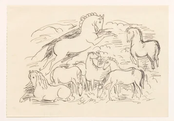 Studieblad met acht paarden